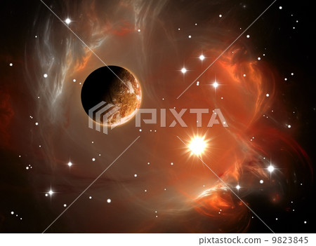 Colorful space nebula and planet Colorful space nebula and planet 9823845