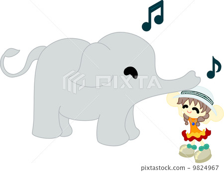 大像用帽子塗上一個小女孩。 9824967