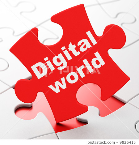 Data concept: Digital World on puzzle background Data concept: Digital World on puzzle background 9826415