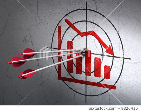 News concept: arrows in Decline Graph target on wall background 9826416