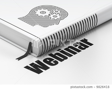 Education concept: book Head With Gears, Webinar on white background 9826418