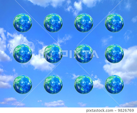 12 Earths in blue sky line up 12 Earths in blue sky line up 9826769