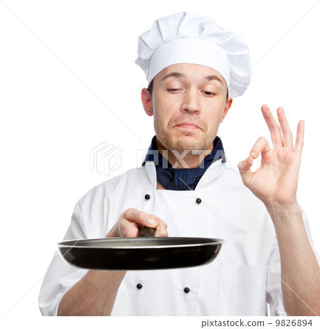chef holding pan chef holding pan 9826894