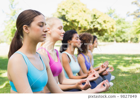 Friends meditating in lotus position Friends meditating in lotus position 9827849