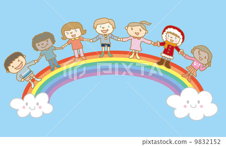 Children of the world holding hands on the rainbow Children of the world holding hands on the rainbow 9832152