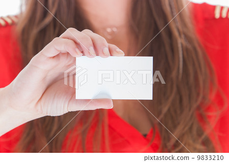 Woman showing a blank business card 9833210