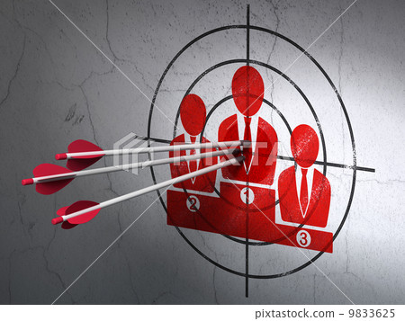 Marketing concept: arrows in Business Team target on wall background 9833625