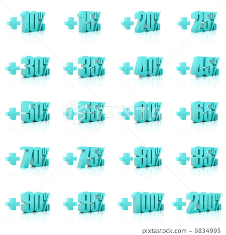 Set of 3D plus percent. Numbers. Over white background. Concept 3D illustration Set of 3D plus percent. Numbers. Over white background. Concept 3D illustration 9834995