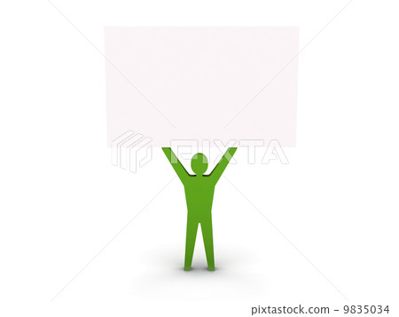 Man holding a white board. Concept 3D illustration. 9835034