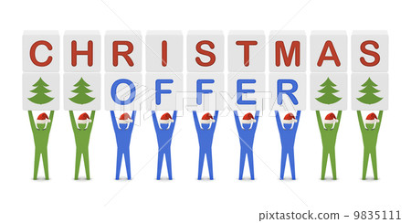Men holding the words Christmas Offer. Concept 3D illustration. 9835111