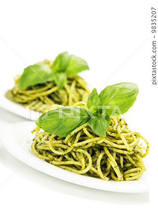 delicious italian pasta with pesto sauce delicious italian pasta with pesto sauce 9835207