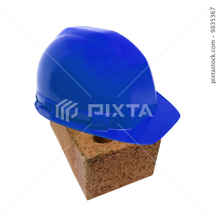 blu helmet on brick 9835367