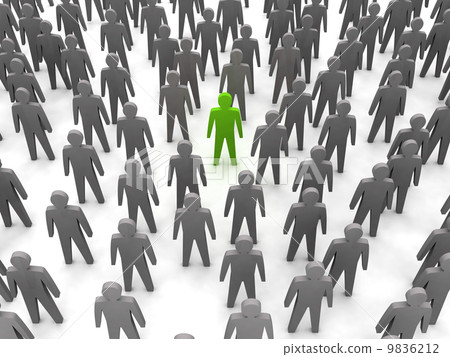 Unique person in crowd. Concept 3D illustration 9836212