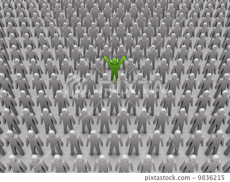 Unique person in crowd. Concept 3D illustration 9836215