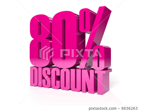 80 percent discount. Pink shiny text. Concept 3D illustration. 9836263