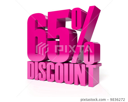 65 percent discount. Pink shiny text. Concept 3D illustration. 9836272