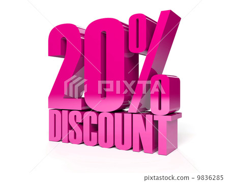 20 percent discount. Pink shiny text. Concept 3D illustration. 20 percent discount. Pink shiny text. Concept 3D illustration. 9836285