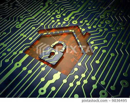 Finance concept: Home on circuit board background Finance concept: Home on circuit board background 9836495