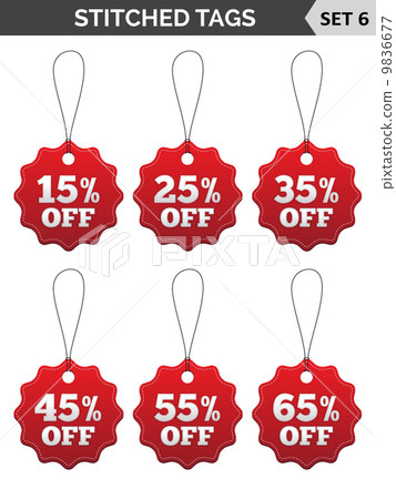 Stitched tags. Set 6. Vector illustration. 9836677