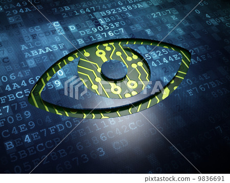 Security concept: Eye on digital screen background Security concept: Eye on digital screen background 9836691