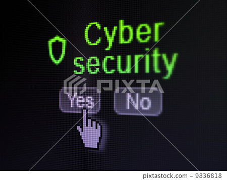 Safety concept: Contoured Shield icon and Cyber Security on digital computer screen 9836818