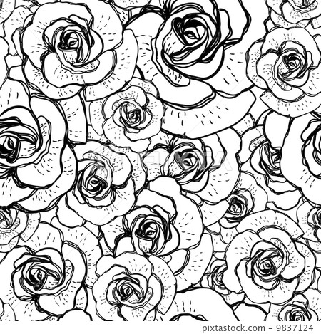Seamless black and white background with roses 9837124