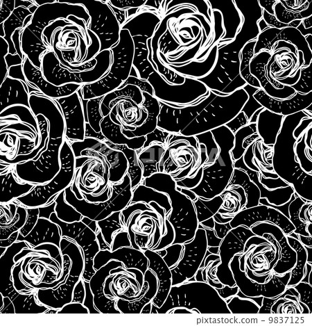 Seamless black and white background with roses 9837125