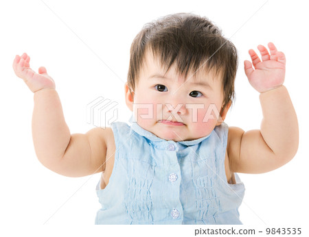 Asia baby girl hands up 9843535