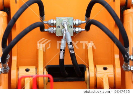 Multiple Black Hydraulic Hoses on an Excavator 9847455