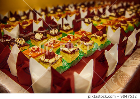 Varieties of cakes desserts catering sweets Varieties of cakes desserts catering sweets 9847532