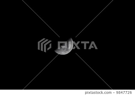 Half moon in clear cloudless black sky. Night skyscape. Astronomy. 9847726