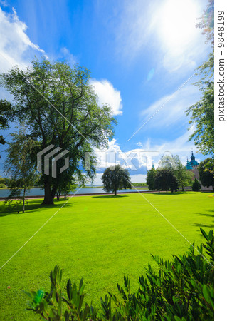 Park by historical Kalmar castle in Sweden Scandinavia Europe 9848199