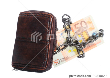 End of personal spending. Purse euro banknote in chain 9848658