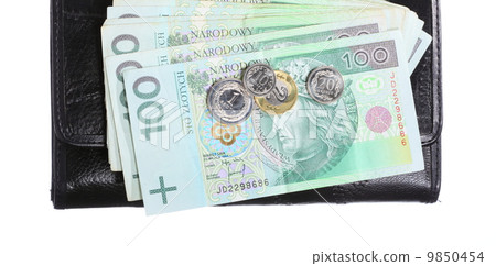Economy and finance. Purse with polish banknote isolated Economy and finance. Purse with polish banknote isolated 9850454
