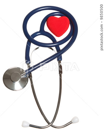 Red heart and a blue stethoscope isolated Red heart and a blue stethoscope isolated 9850500