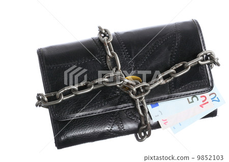 End of personal spending. Purse euro banknote in chain 9852103
