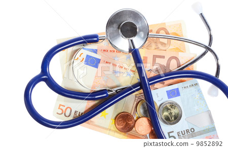 cost of health care: stethoscope on euro money 9852892