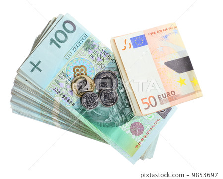 Economy and finance. Polish and euro banknote isolated Economy and finance. Polish and euro banknote isolated 9853697