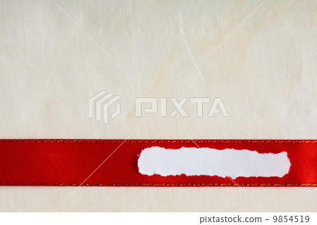Piece scrap paper blank copy space red ribbon cloth background Piece scrap paper blank copy space red ribbon cloth background 9854519
