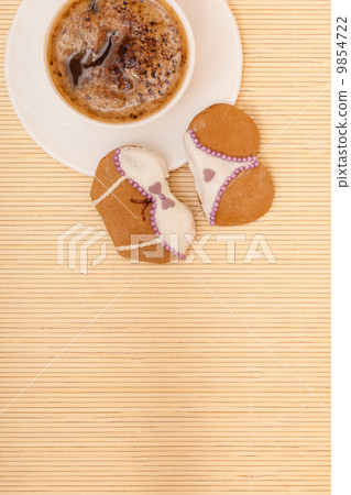 Cup coffee bikini underwear gingerbread cake cookie on bamboo mat 9854722