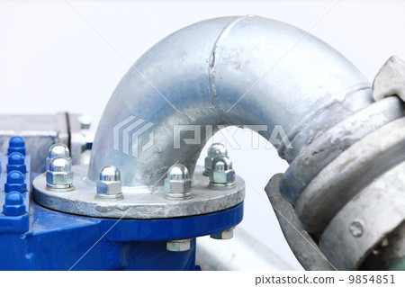 Industrial metallic pipeline joint with many screws and bolts Industrial metallic pipeline joint with many screws and bolts 9854851