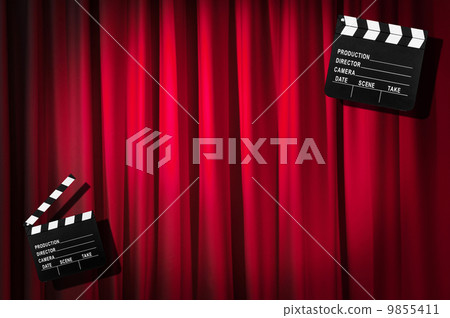 Movie clapper board against curtain Movie clapper board against curtain 9855411