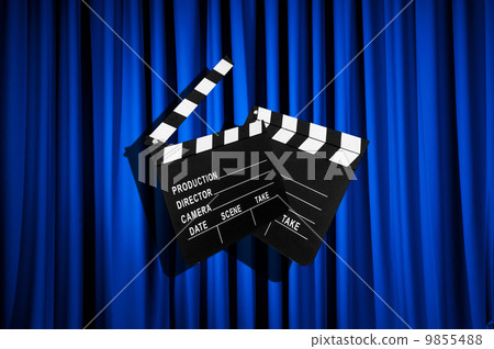 Movie clapper board against curtain Movie clapper board against curtain 9855488