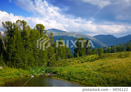 vertical landscape with mountains lake 9856122