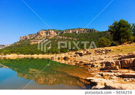 view of mountains lake in sunny day 9856259