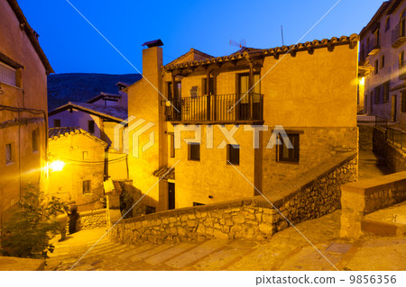 Narrow street of old spanish village in summer night Narrow street of old spanish village in summer night 9856356