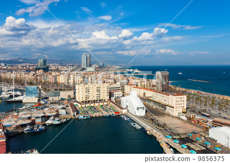 Barcelona and Mediterranean Sea in sunny day Barcelona and Mediterranean Sea in sunny day 9856375