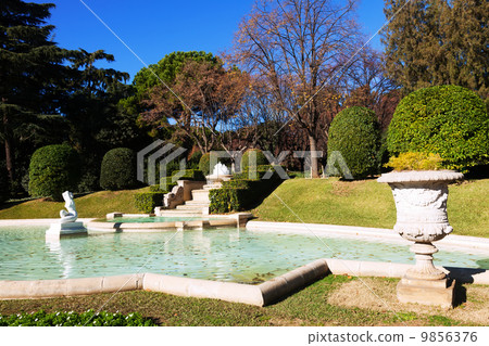 Fountain in Park of Palau Reial de Pedralbes 9856376