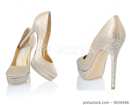 Composite photo of woman shoes isolated on white 9856986
