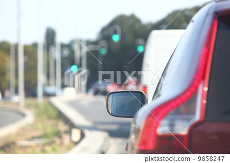 car within traffic jam in rush hour highway in city car within traffic jam in rush hour highway in city 9858247